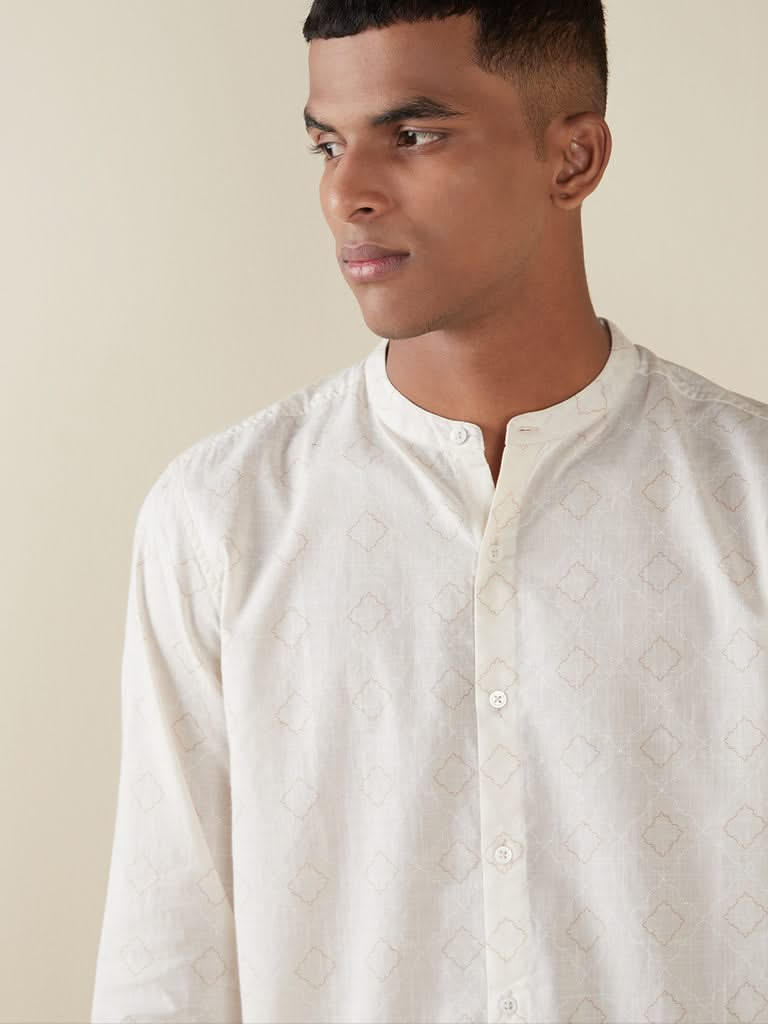 ETA Light Beige Ogee Print Resort-Fit Shirt