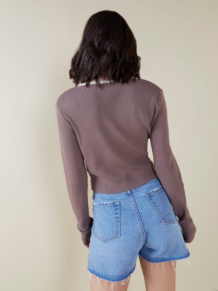 Nuon Taupe Cut-Out Detail Top