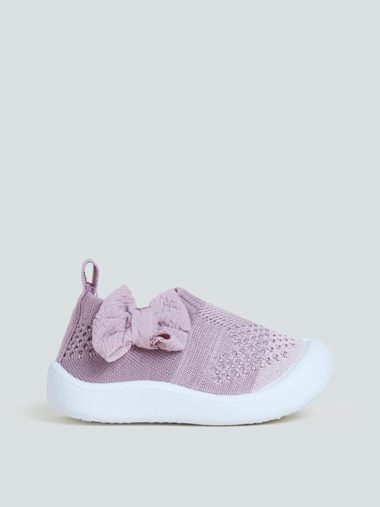 Yellow Kids Mauve Knitted Shoes