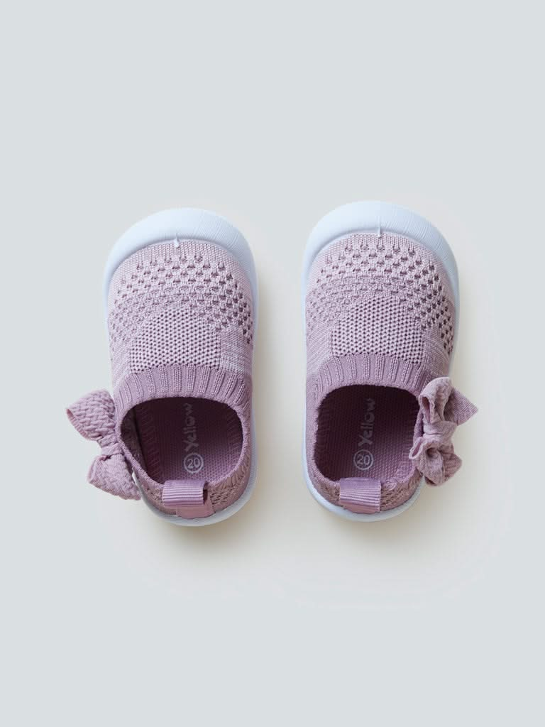 Yellow Kids Mauve Knitted Shoes