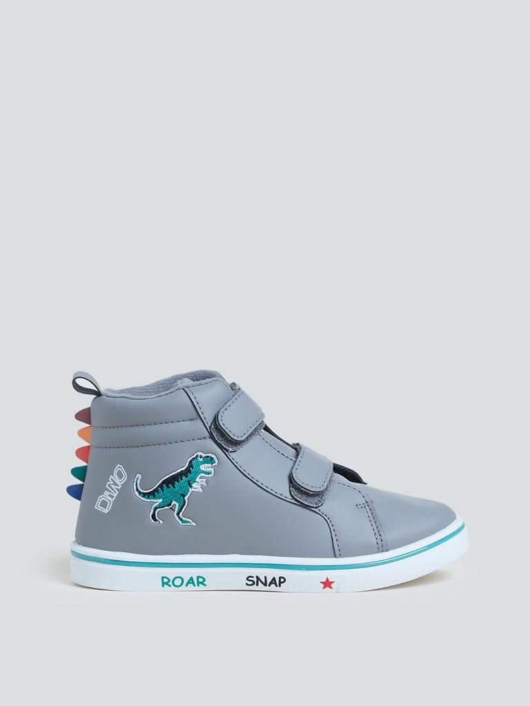 Yellow Kids Grey Dinosaur Design Shoes