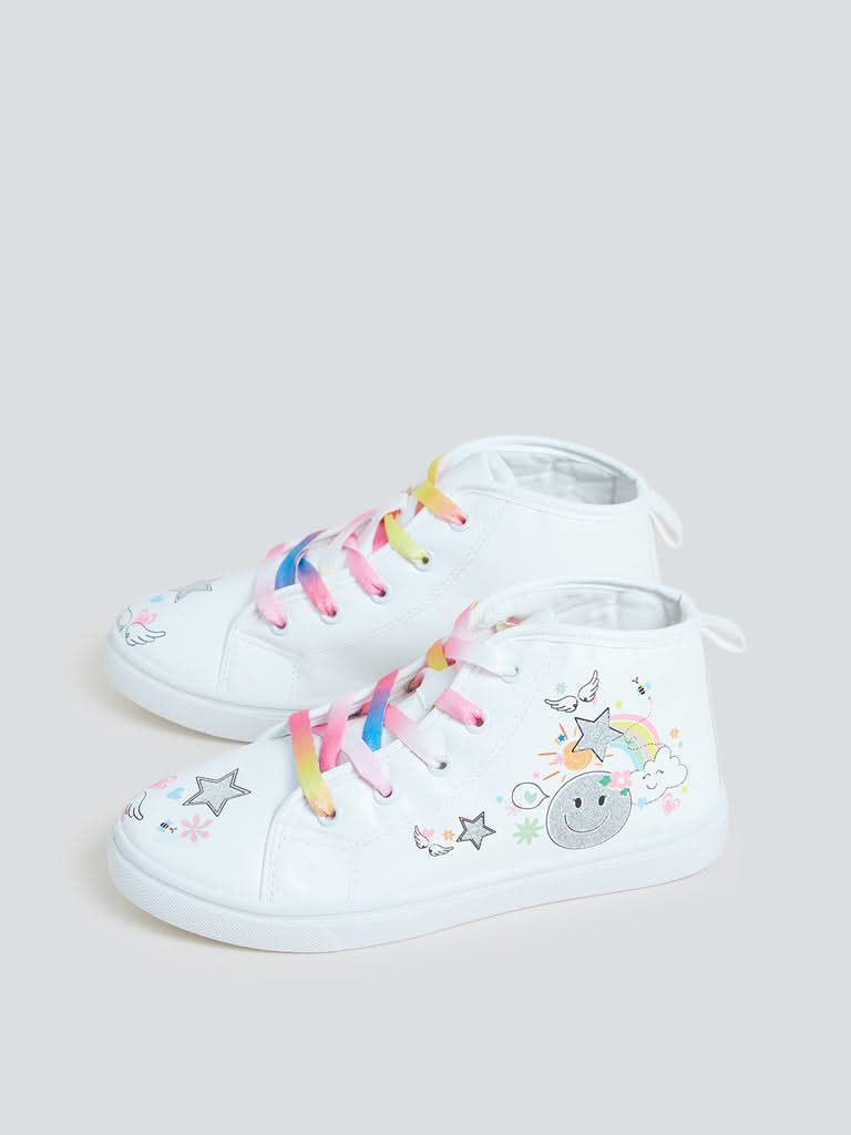 Yellow Kids White Smiley Design Sneakers