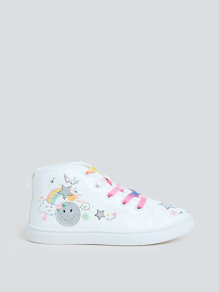 Yellow Kids White Smiley Design Sneakers