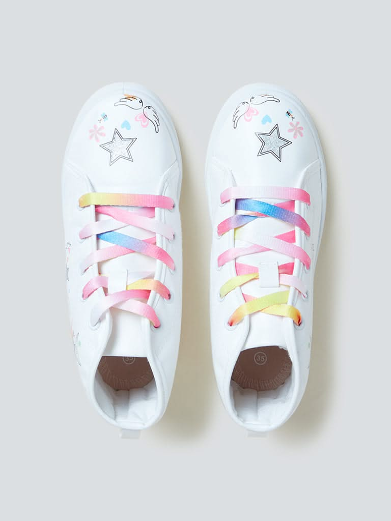 Yellow Kids White Smiley Design Sneakers