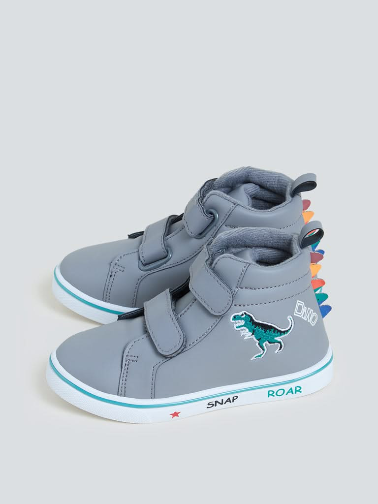 Yellow Kids Grey Dinosaur Design Shoes