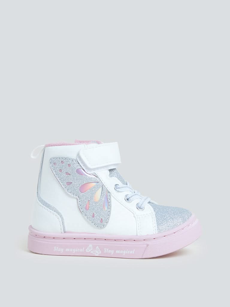 Yellow Kids White Butterfly Design Boots