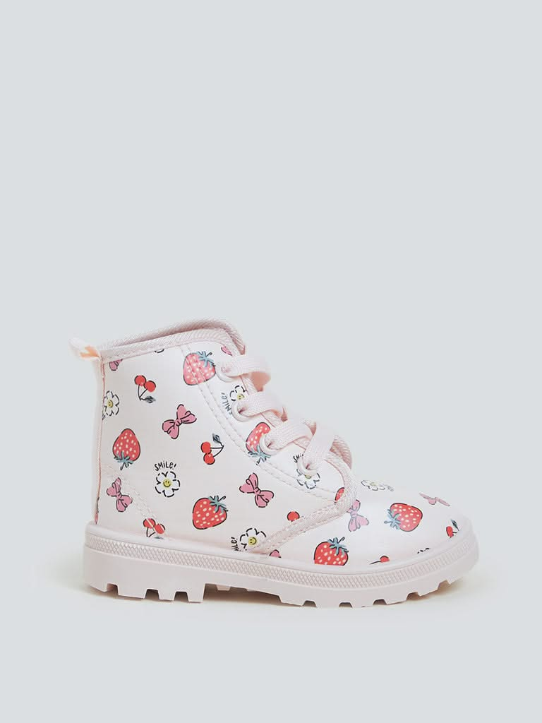 Yellow Kids Pink Strawberry Print Boots