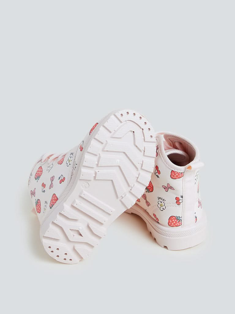 Yellow Kids Pink Strawberry Print Boots