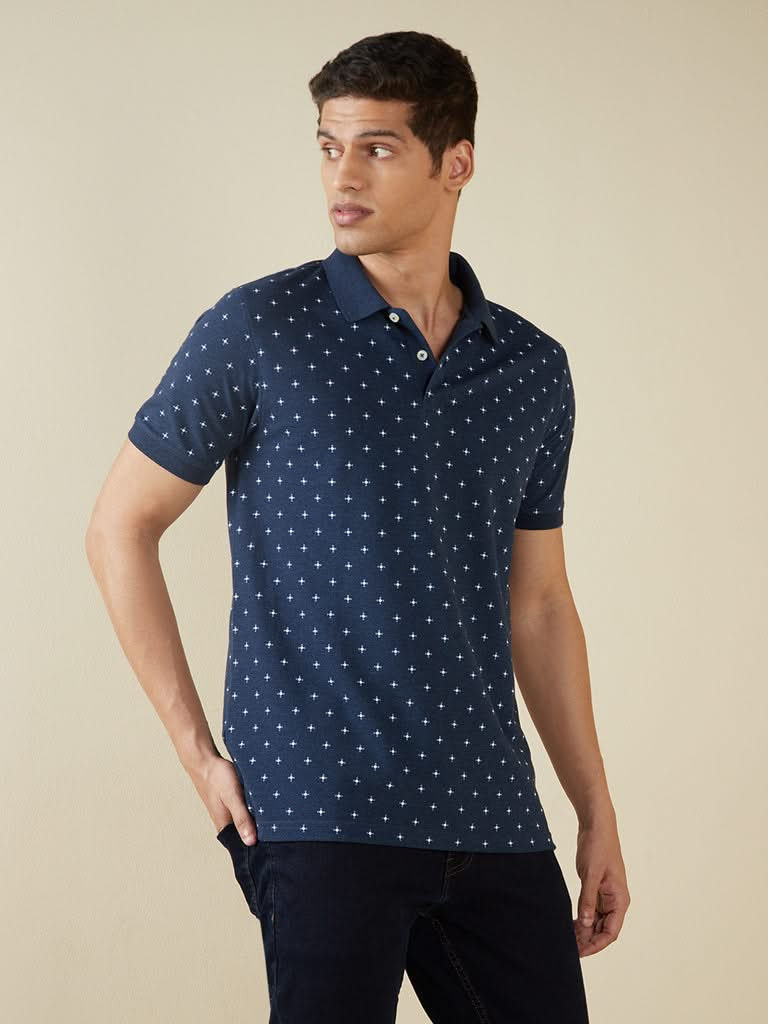 WES Casuals Indigo Slim-Fit Polo T-Shirt