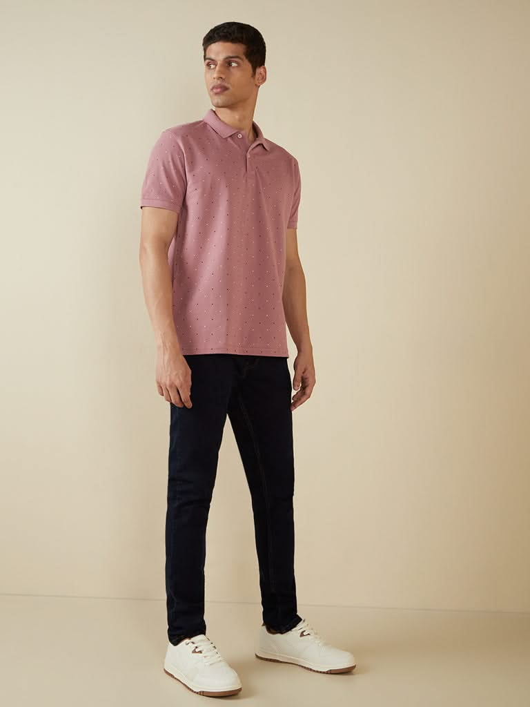 WES Casuals Mauve Printed Slim-Fit T-Shirt