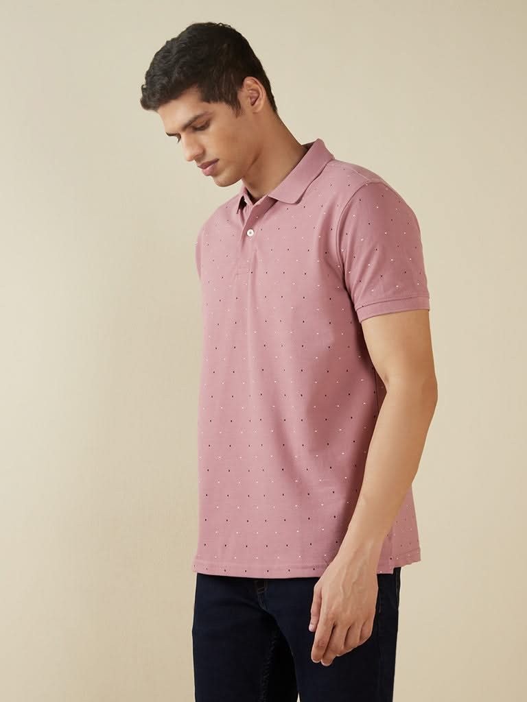 WES Casuals Mauve Printed Slim-Fit T-Shirt