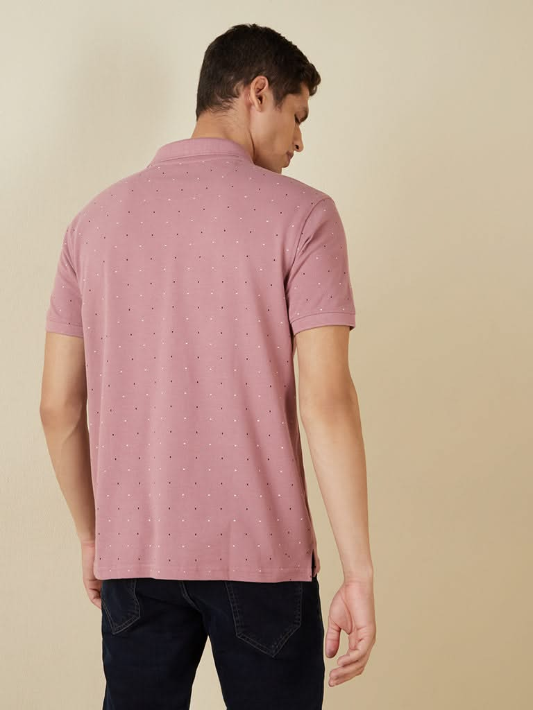 WES Casuals Mauve Printed Slim-Fit T-Shirt