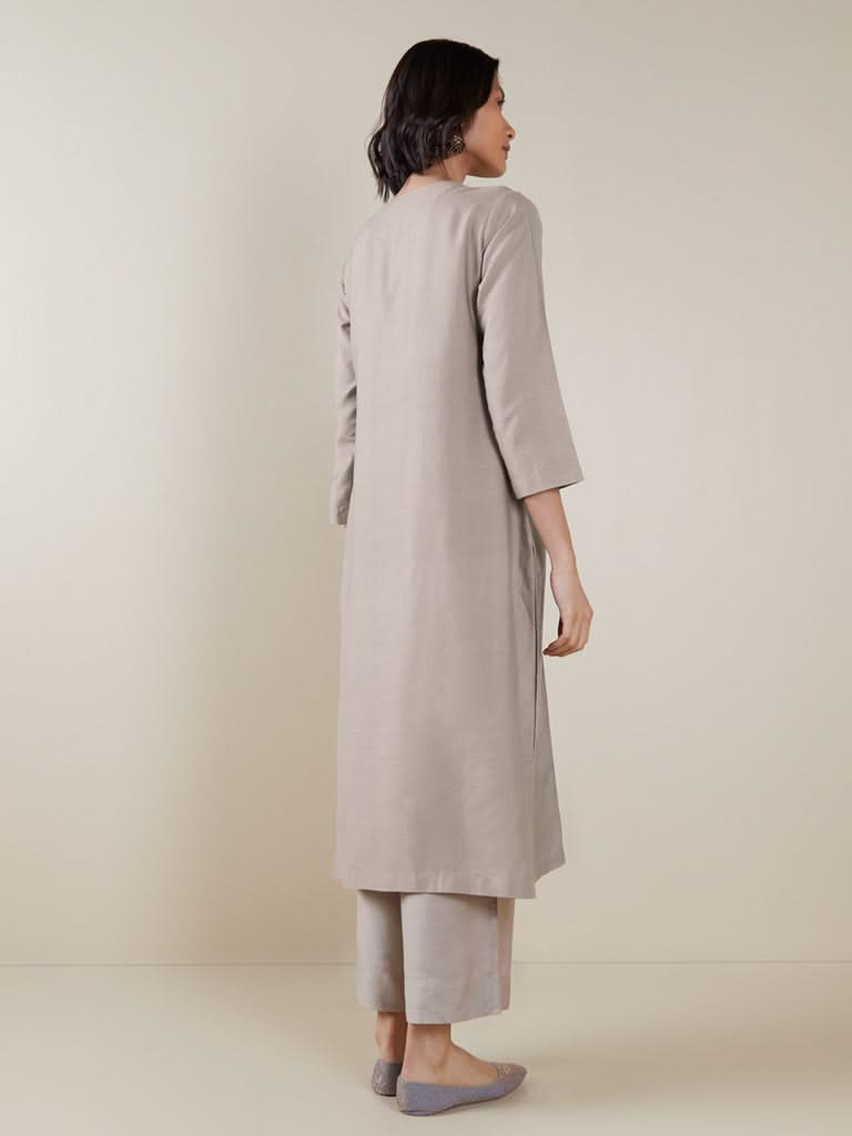 Zuba Taupe Pintuck Straight Kurta