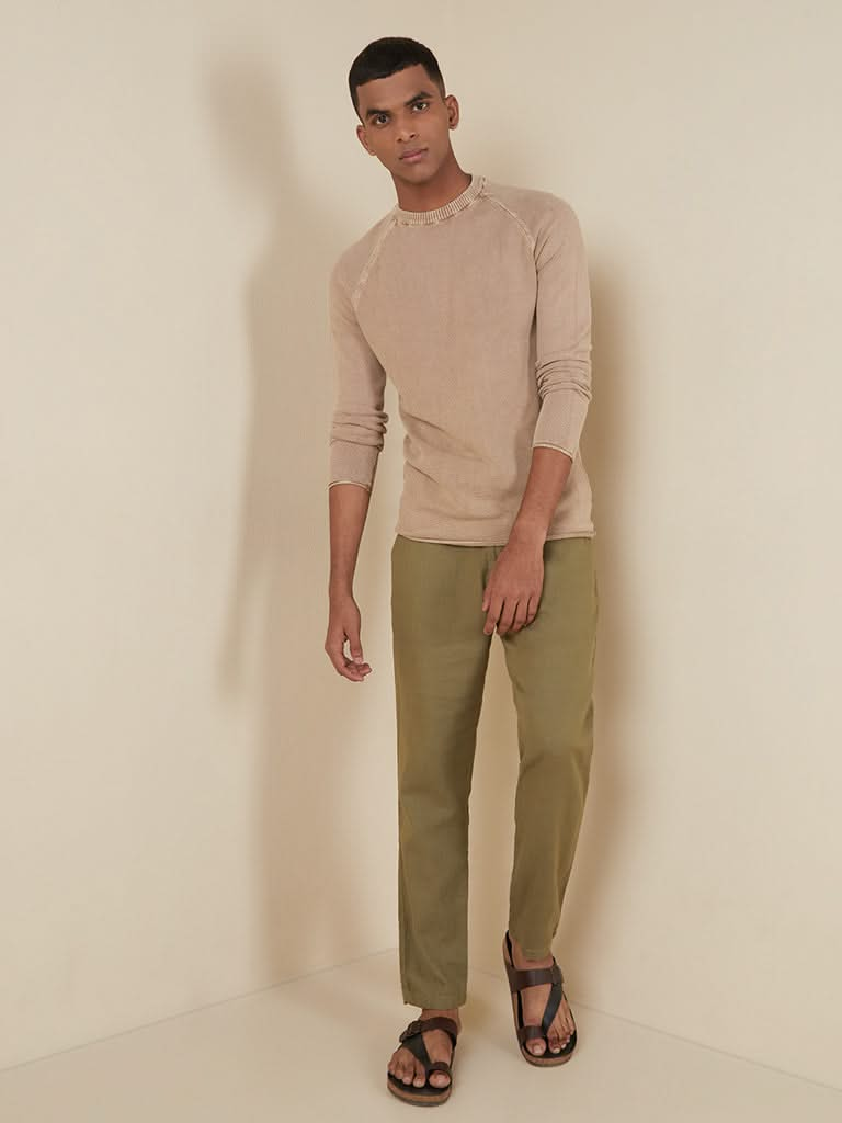 ETA Light Brown Textured Slim-Fit T-Shirt