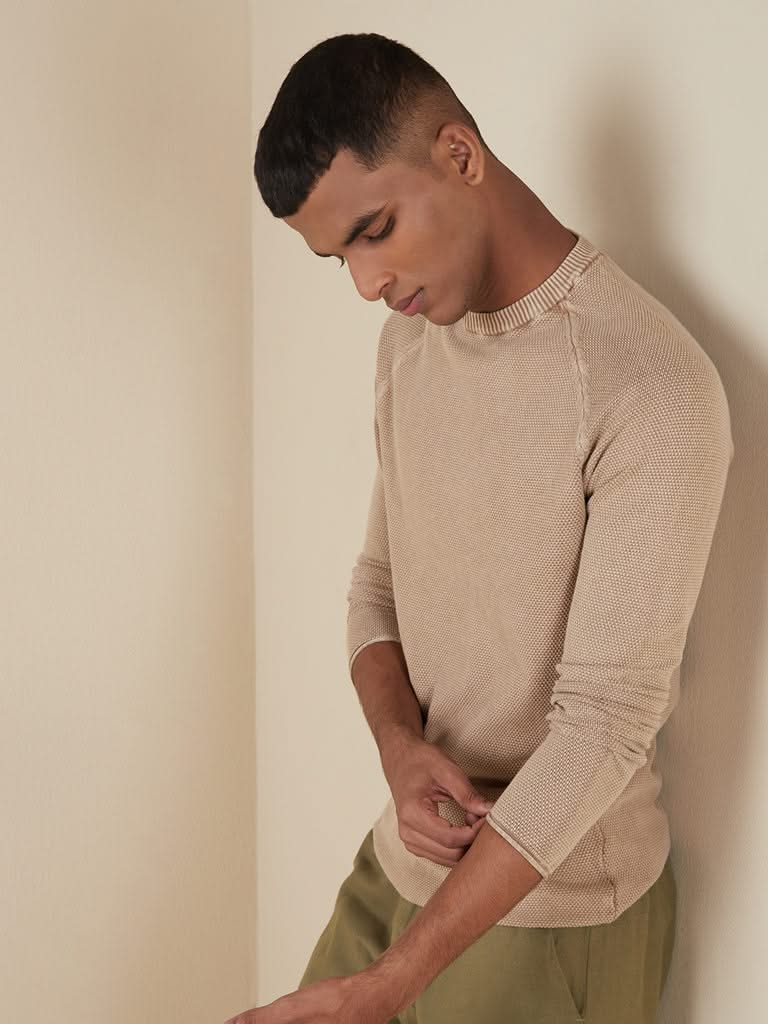 ETA Light Brown Textured Slim-Fit T-Shirt