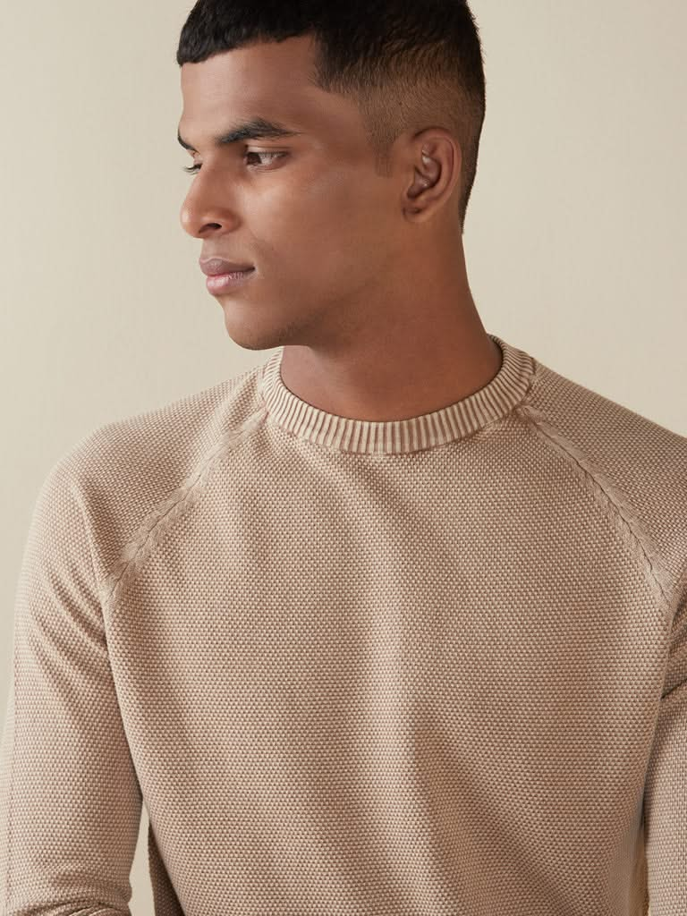 ETA Light Brown Textured Slim-Fit T-Shirt