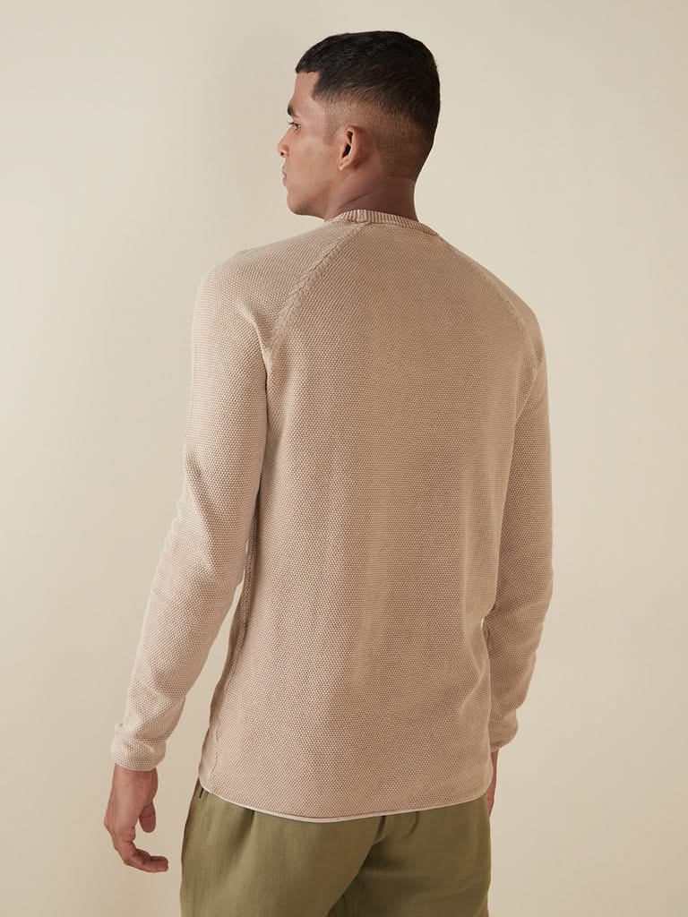 ETA Light Brown Textured Slim-Fit T-Shirt