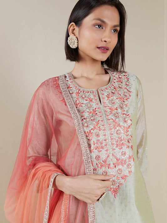 Vark Sage Green Straight Kurta and Sharara Set