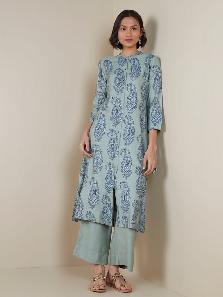 Zuba Mint Paisley Pattern Straight Kurta