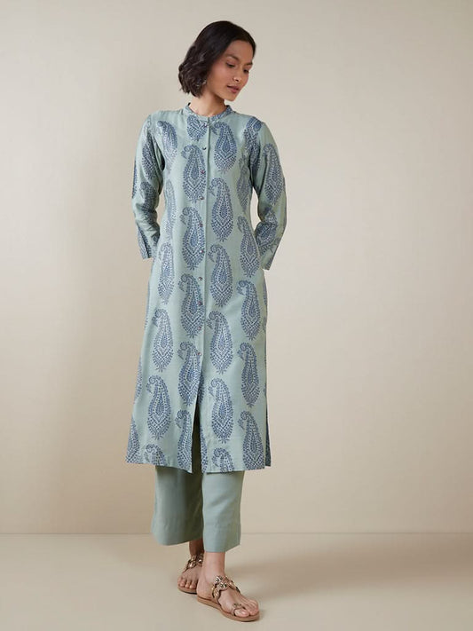 Zuba Mint Paisley Pattern Straight Kurta