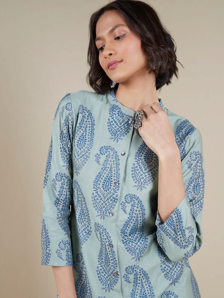 Zuba Mint Paisley Pattern Straight Kurta