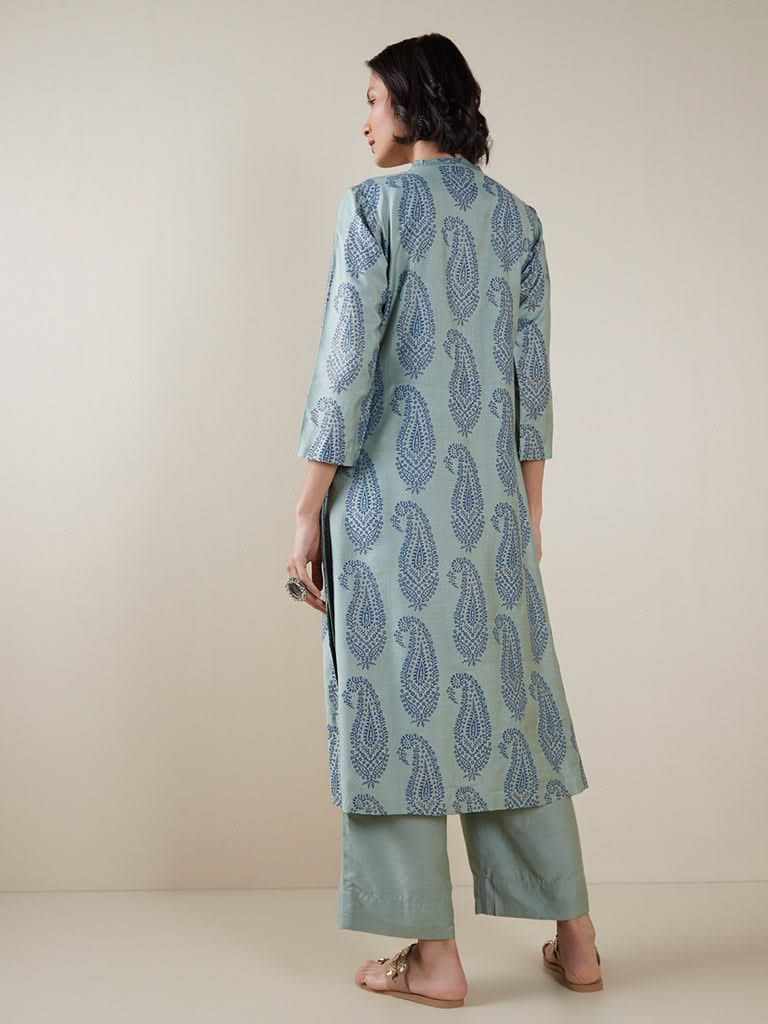 Zuba Mint Paisley Pattern Straight Kurta