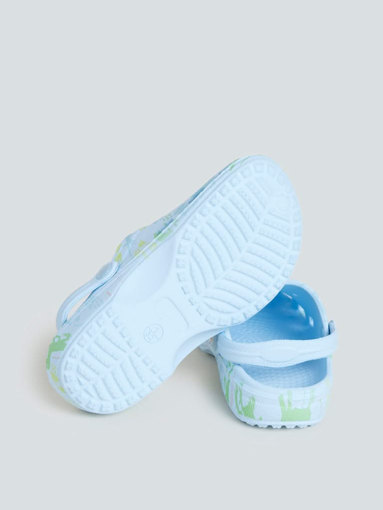 Yellow Kids Light Blue Dinosaur Theme Clogs