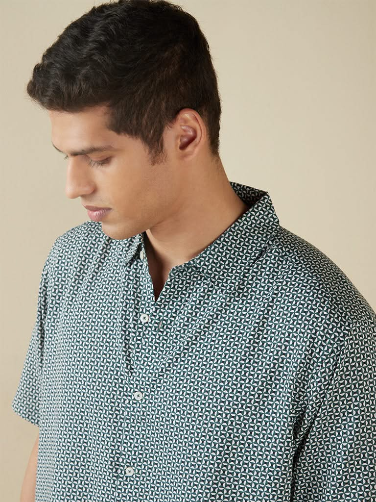 Ascot Teal Printed Relaxed-Fit Shirt