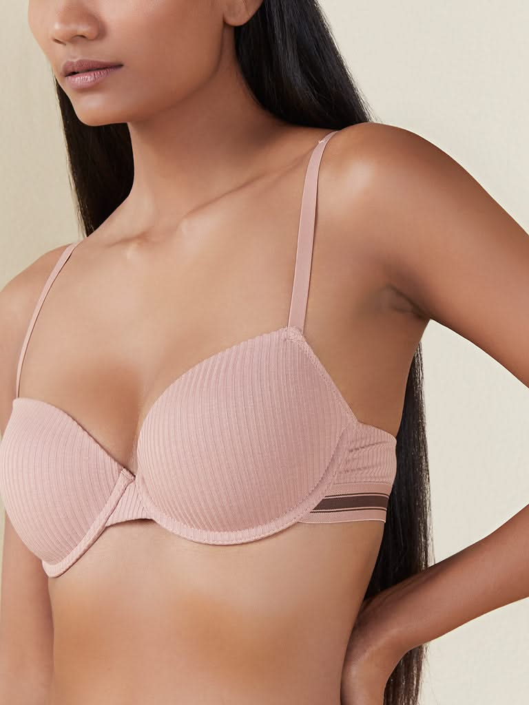 Superstar Blush Pink Ribbed Padded Bra