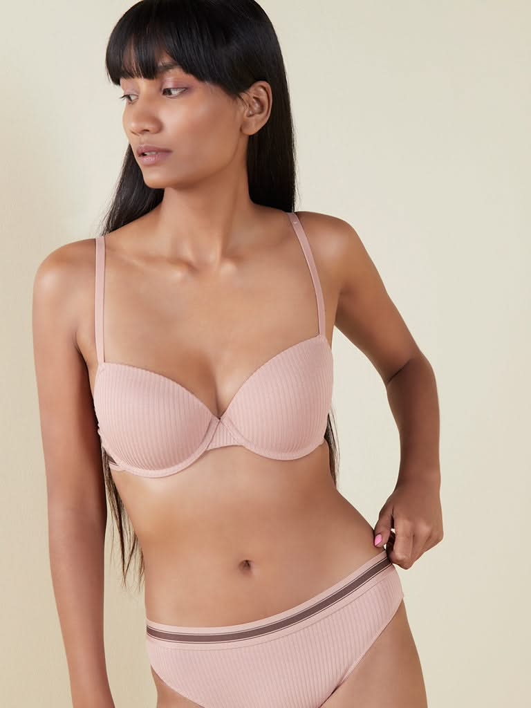 Superstar Blush Pink Ribbed Padded Bra