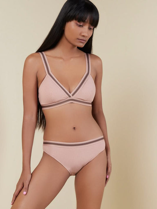 Superstar Blush Pink Ribbed Plunge Bra