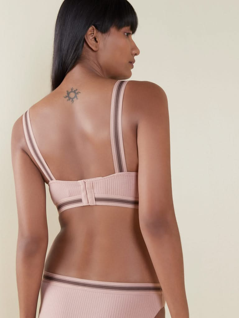 Superstar Blush Pink Ribbed Plunge Bra