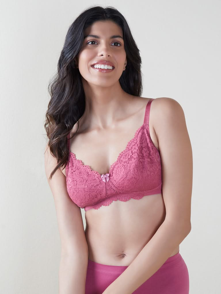 Wunderlove Pink Lace Design Non-Padded Bra