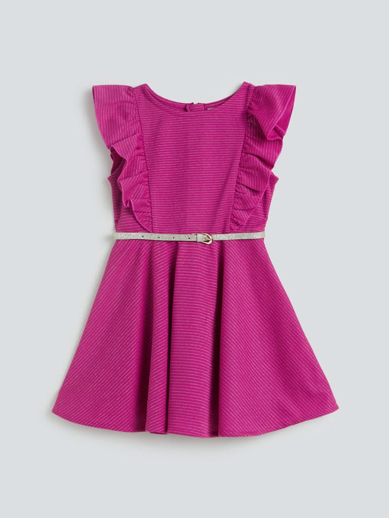 HOP Kids Fuchsia Striped Dress with Belt