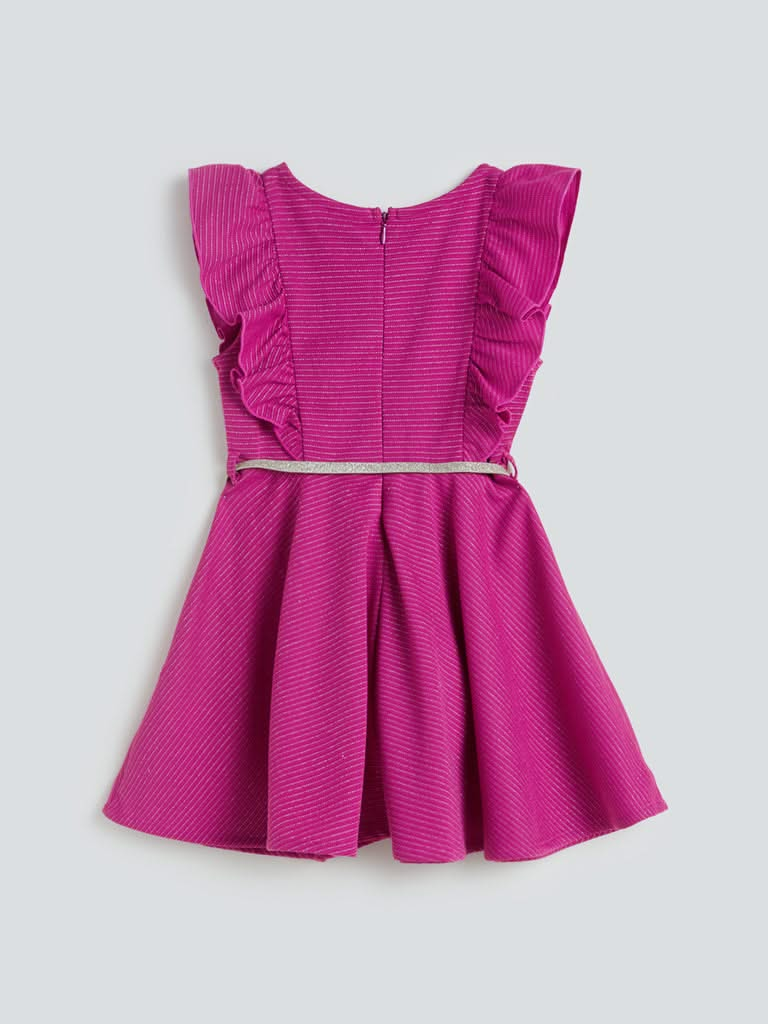 HOP Kids Fuchsia Striped Dress with Belt