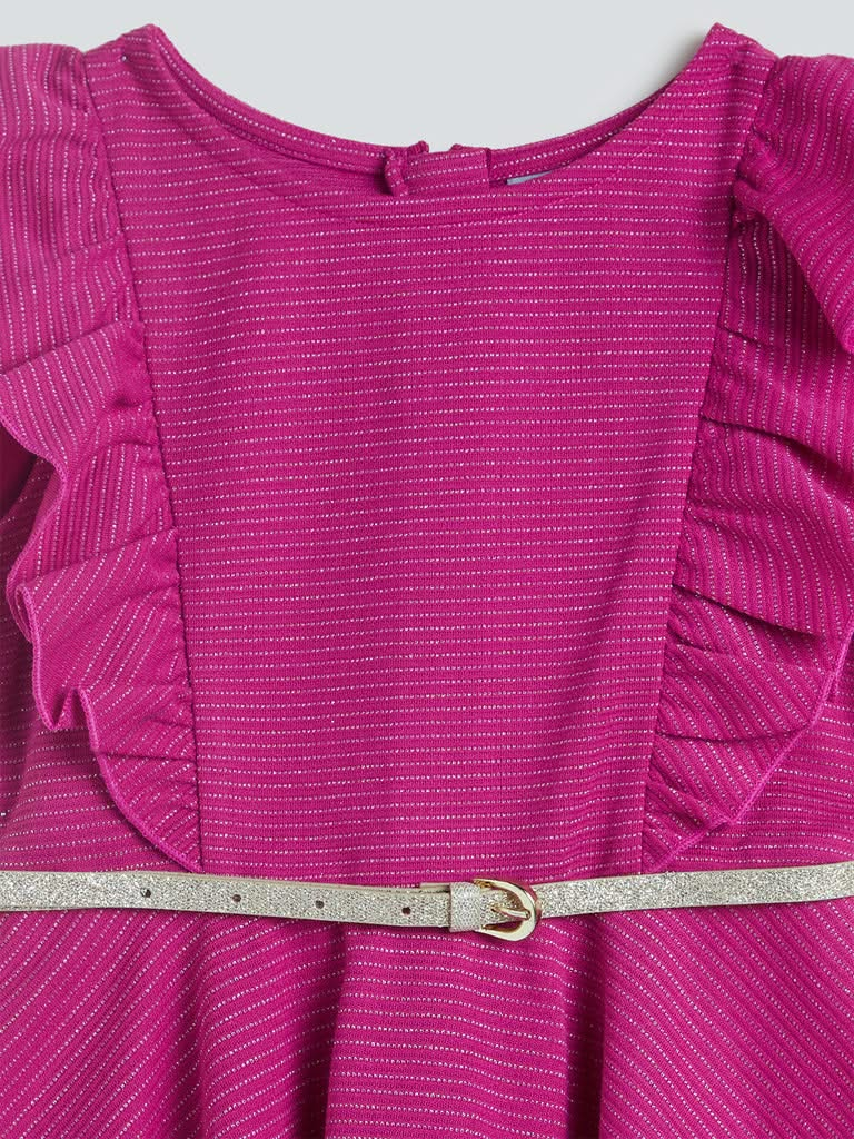 HOP Kids Fuchsia Striped Dress with Belt