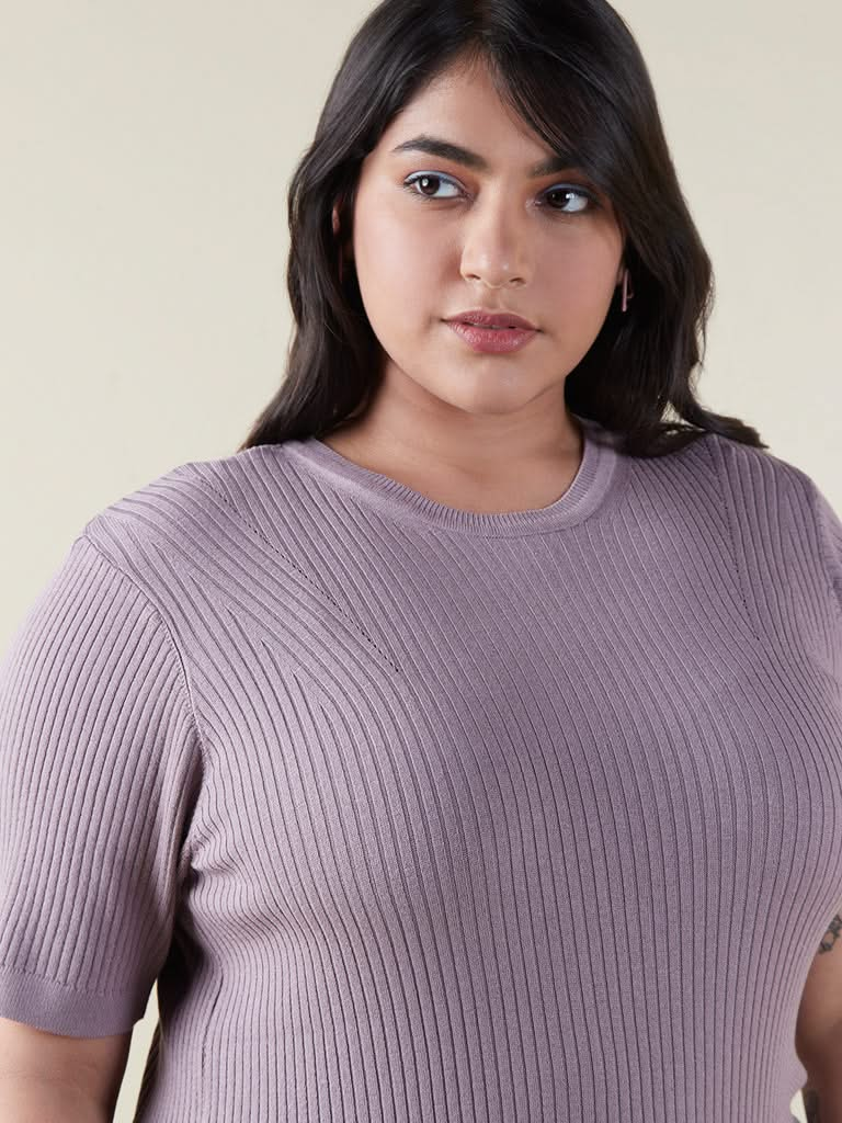 Gia Curves Purple Ribbed Knitted Top