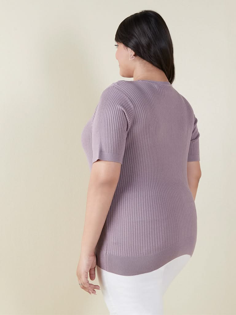 Gia Curves Purple Ribbed Knitted Top