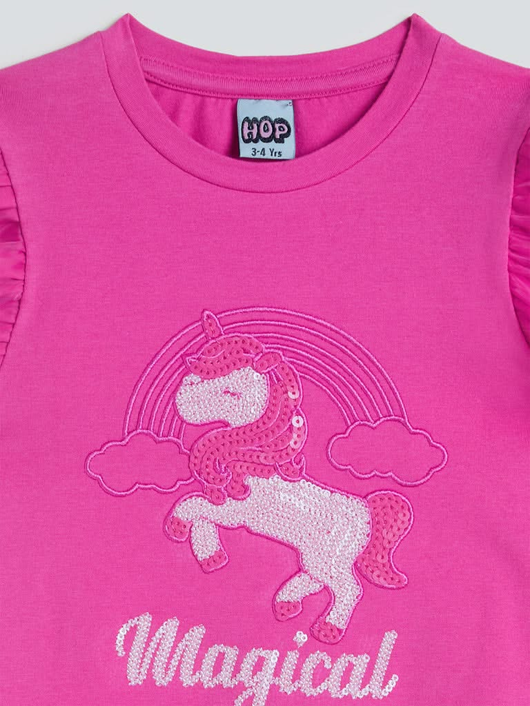 HOP Kids Fuchsia Typographic Design Top