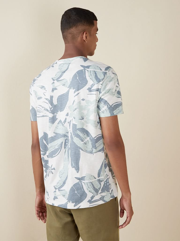 ETA Blue Floral-Printed Slim-Fit T-Shirt