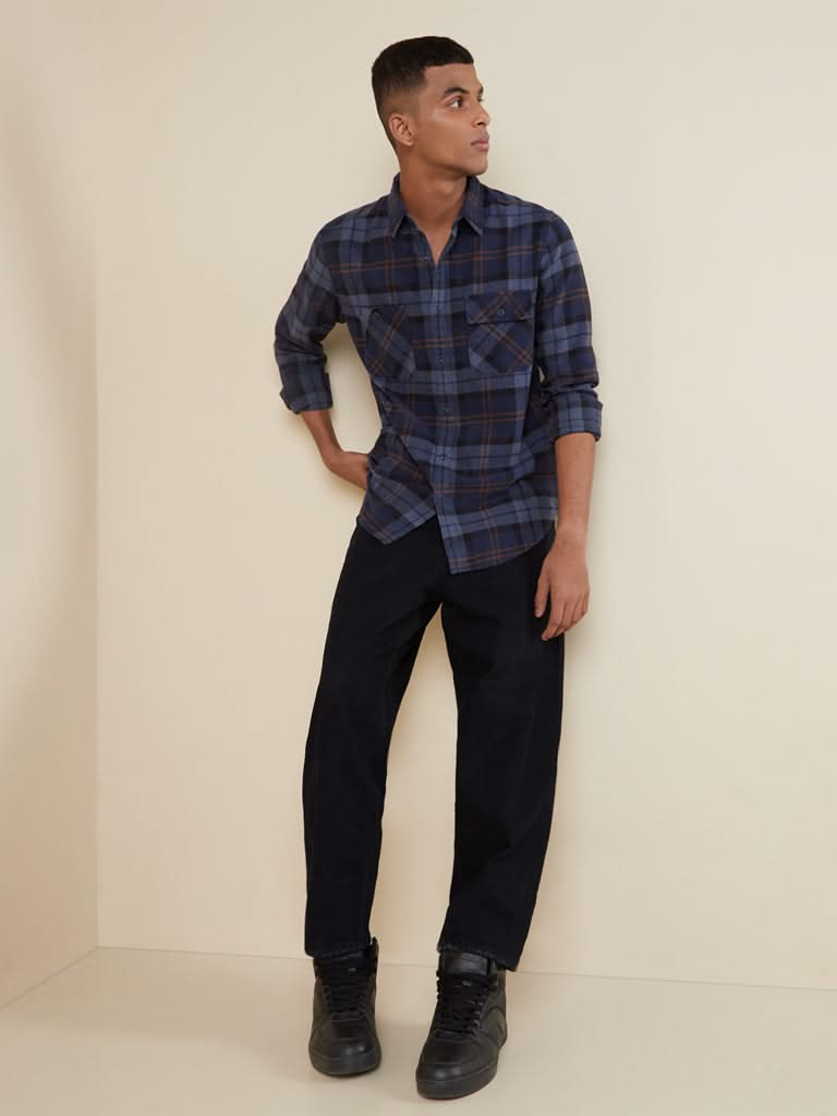 Nuon Indigo Checkered Slim-Fit Shirt