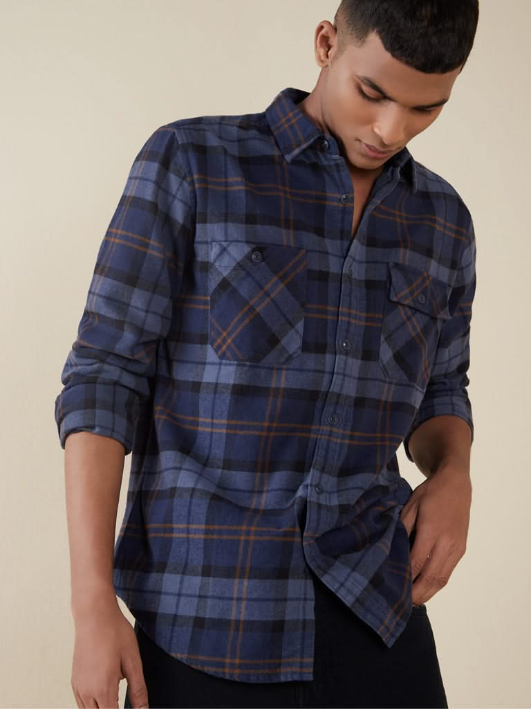 Nuon Indigo Checkered Slim-Fit Shirt