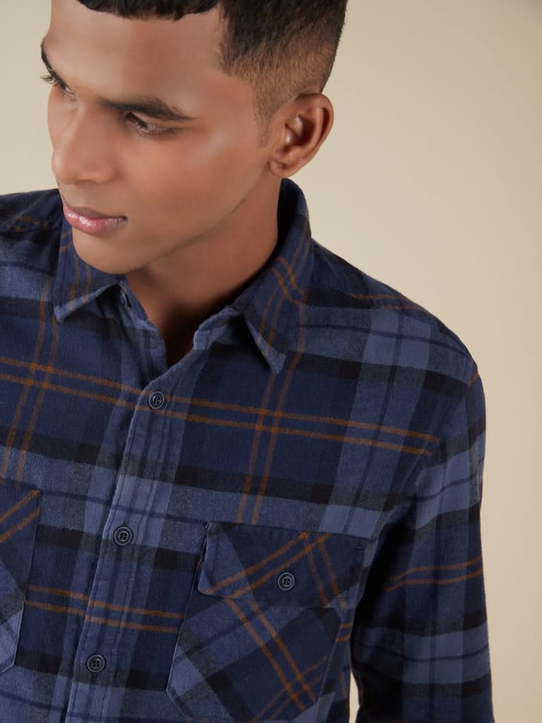 Nuon Indigo Checkered Slim-Fit Shirt