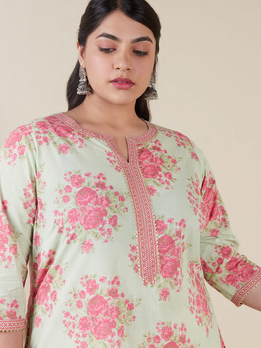 Diza Curves Mint Floral-Printed A-Line Kurta