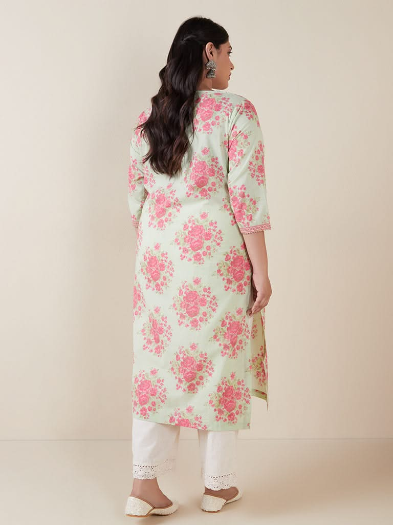 Diza Curves Mint Floral-Printed A-Line Kurta