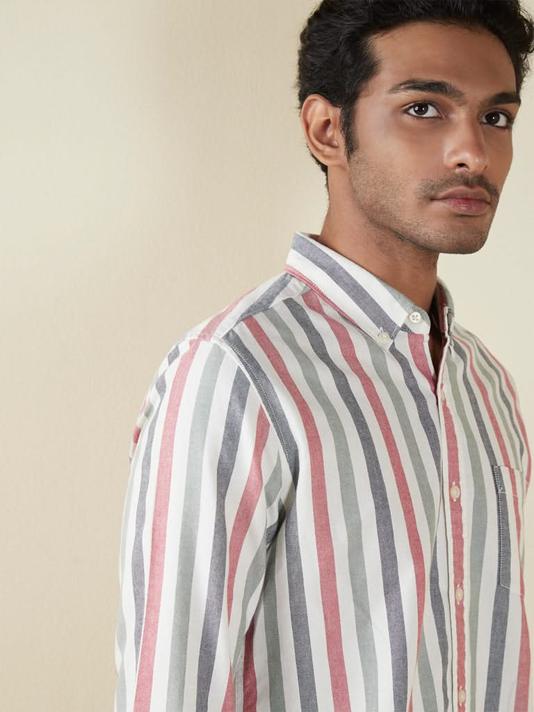 WES Casuals Multicolour Striped Slim-Fit Shirt