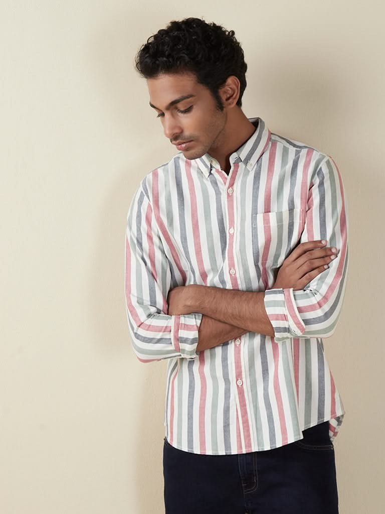 WES Casuals Multicolour Striped Slim-Fit Shirt