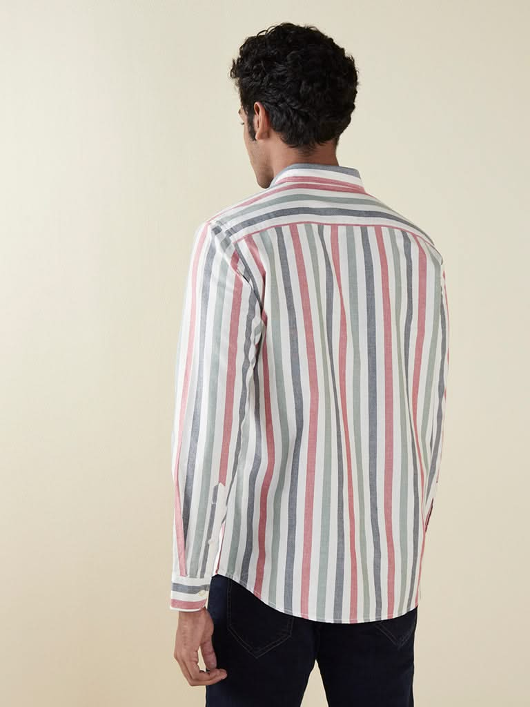 WES Casuals Multicolour Striped Slim-Fit Shirt