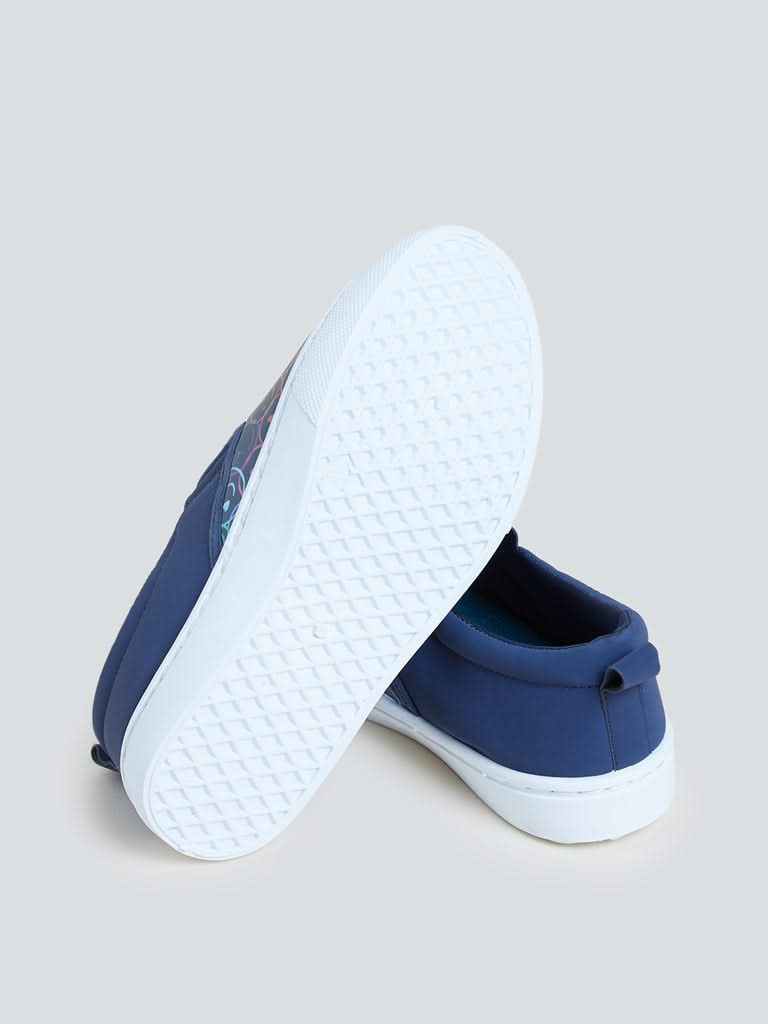 Yellow Kids Navy Smiley Print Loafers