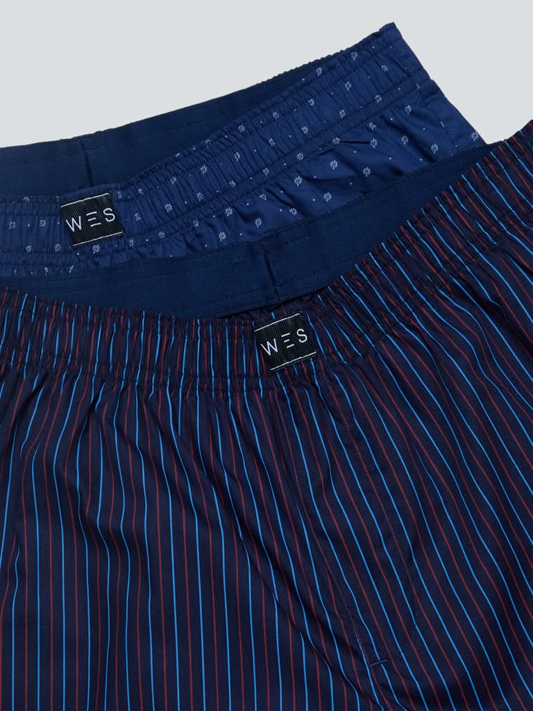 WES Lounge Blue Relaxed Fit Boxers Set Of Two